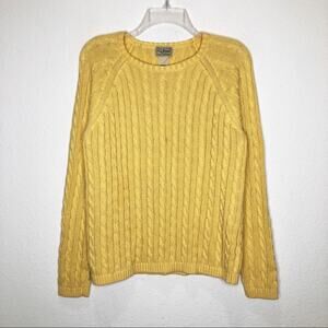 Vintage L.L. BEAN Fisherman Heavy Chunky Cable Knit Sweater Large Grandpa Yellow